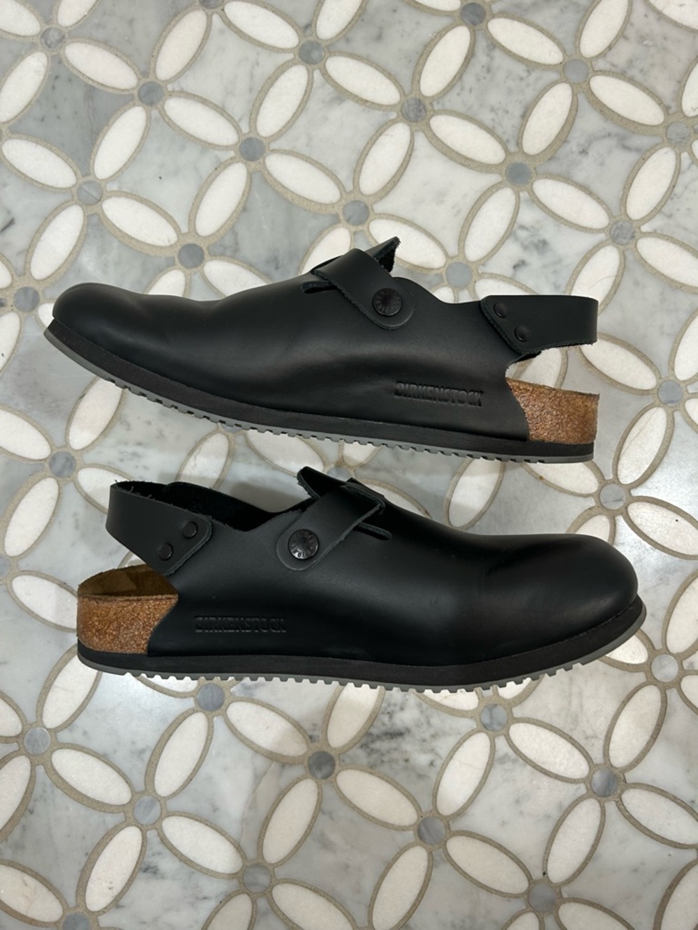 Birkenstock Tokio Super Grip Black Smooth Leather Slip-On Clog Sandals Strap 39 - Picture 4 of 13